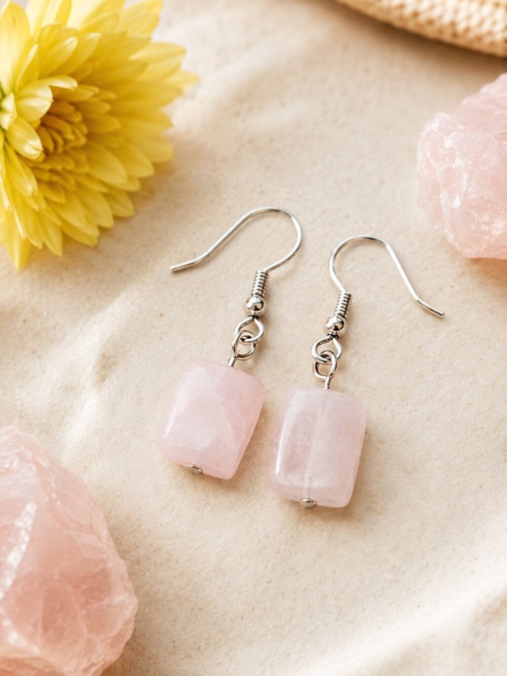 Natural light Rose Quartz Dangle Earrings